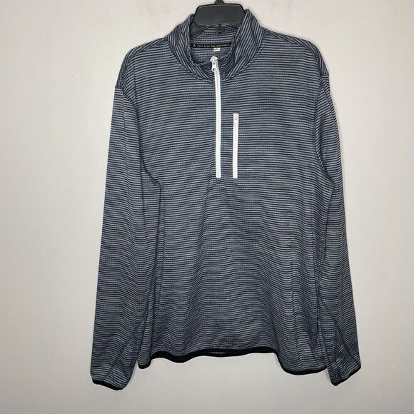PRANA 1/4-Zip Pullover Mens XL Striped Waffle Sweatshirt Base Layer Blue - Picture 1 of 10